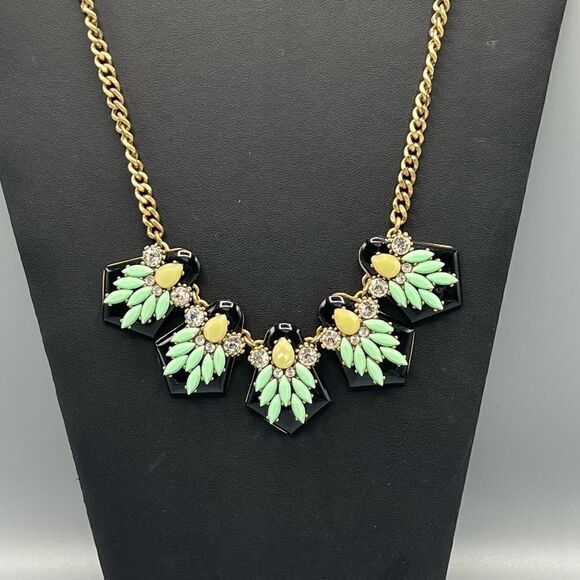 J. Crew Rhinestone Jeweled Antique Gold Tone Statement Necklace - Picture 2 of 6
